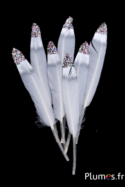 Oie Lame pointe argentée paillettes multi - 12-17 cm - blanc-crème